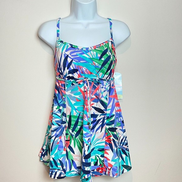 NWT Swim Solutions Modest Swim Suit Dress Thigh Minimizer Multicolor Sz 8 - Picture 3 of 6